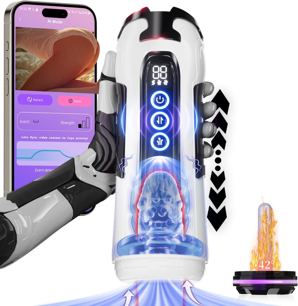 9-modes: sucking, vibrating thrusting, male heated pocket-type vaginal oral sex masturbator